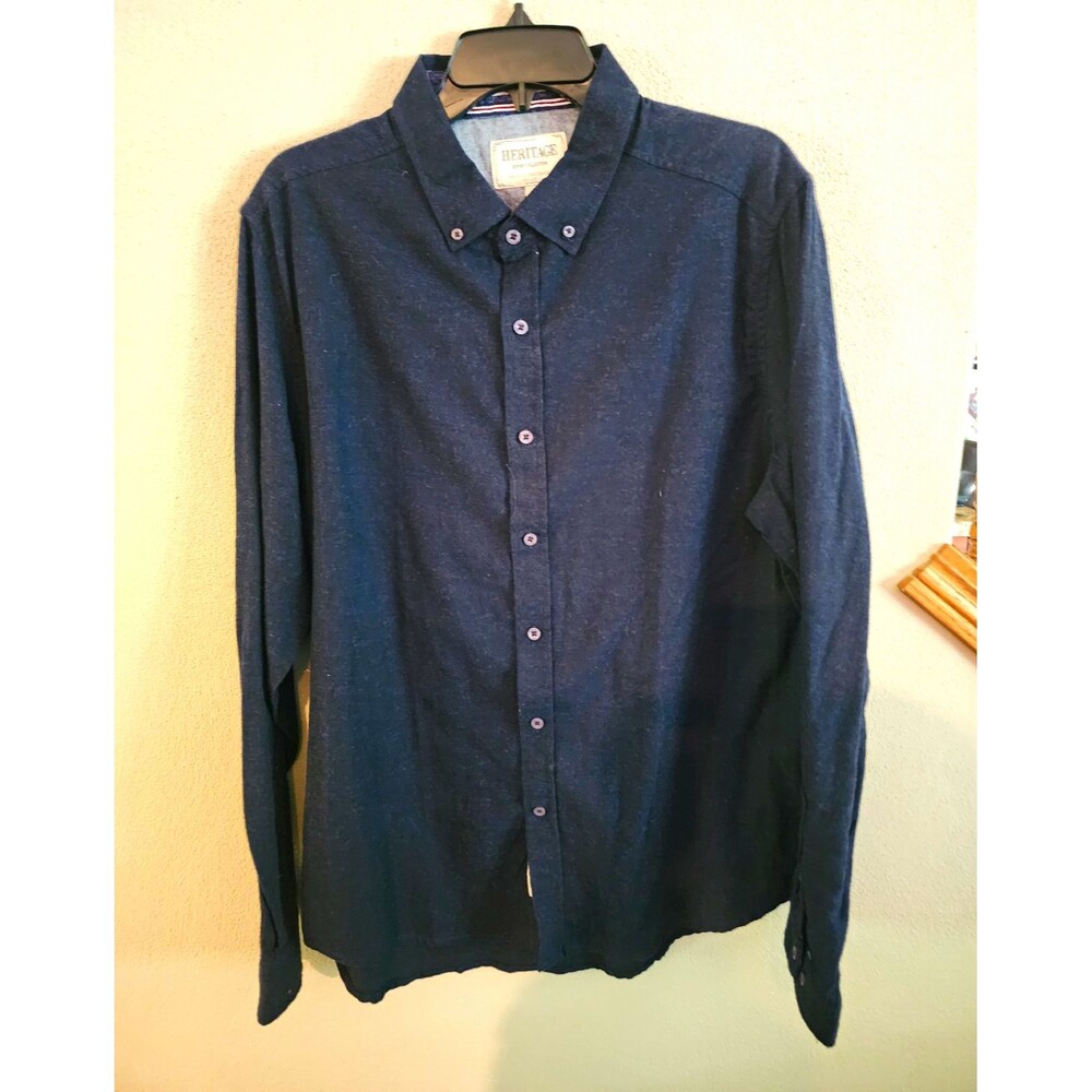 Heritage Report Collection Blue Solid Flannel Cotton Button-Down Shirt Mens XL